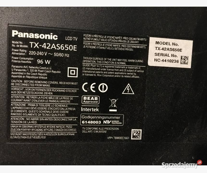 Zasilacz Panasonic TX 42as650e Telewizory Rzeszów sprzedam