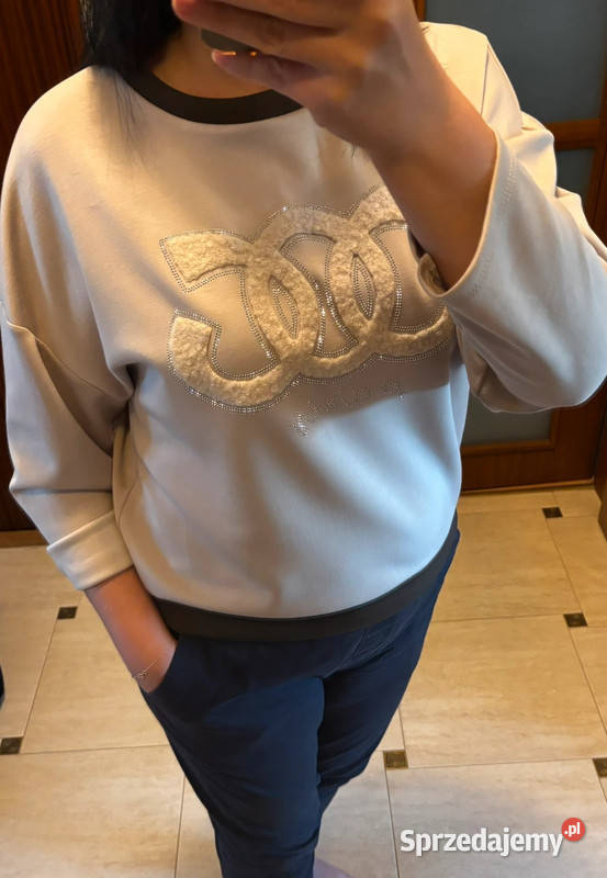 Bluza damska oversize beżowobrązowa Collection Inny materiał