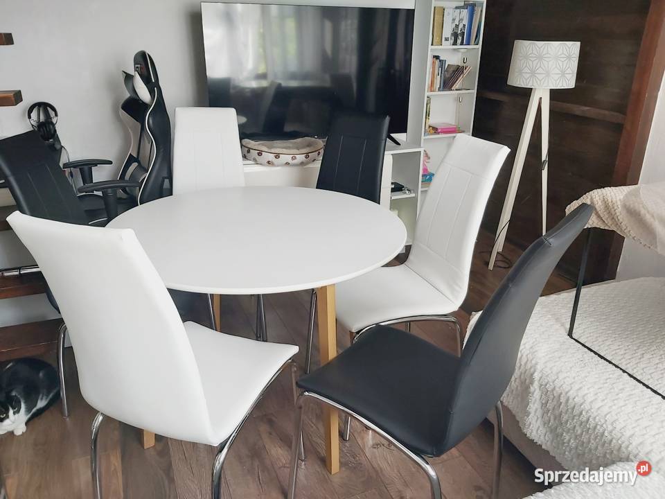 Stół biały z 4 6 krzesłami 76cm Stoły z krzesłami Bielsko-Biała sprzedam