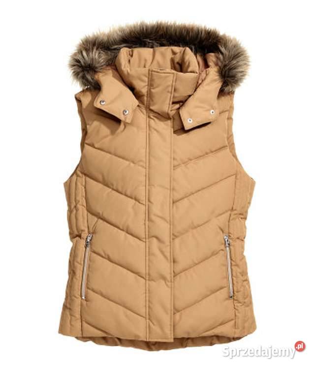 beżowa kamizelka hm xxs 32 bezrękawnik Stójka