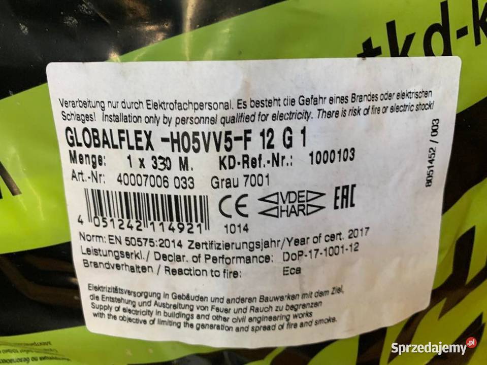Przewód 12G1 Globalflex H05VV5 330m Pozostałe mazowieckie Warszawa