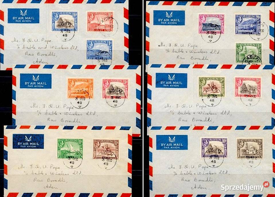 ADEN 1948kompletna seria na kopertach lotniczych Człuchów