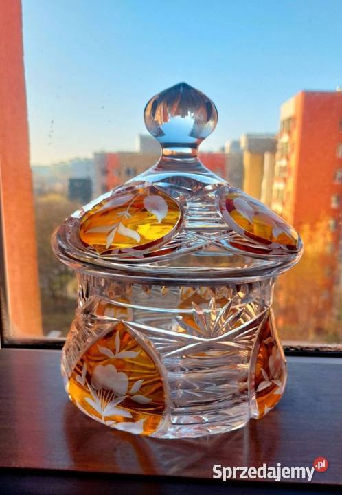 Piękna duża bomboniera kryształowa PRL Wrocław