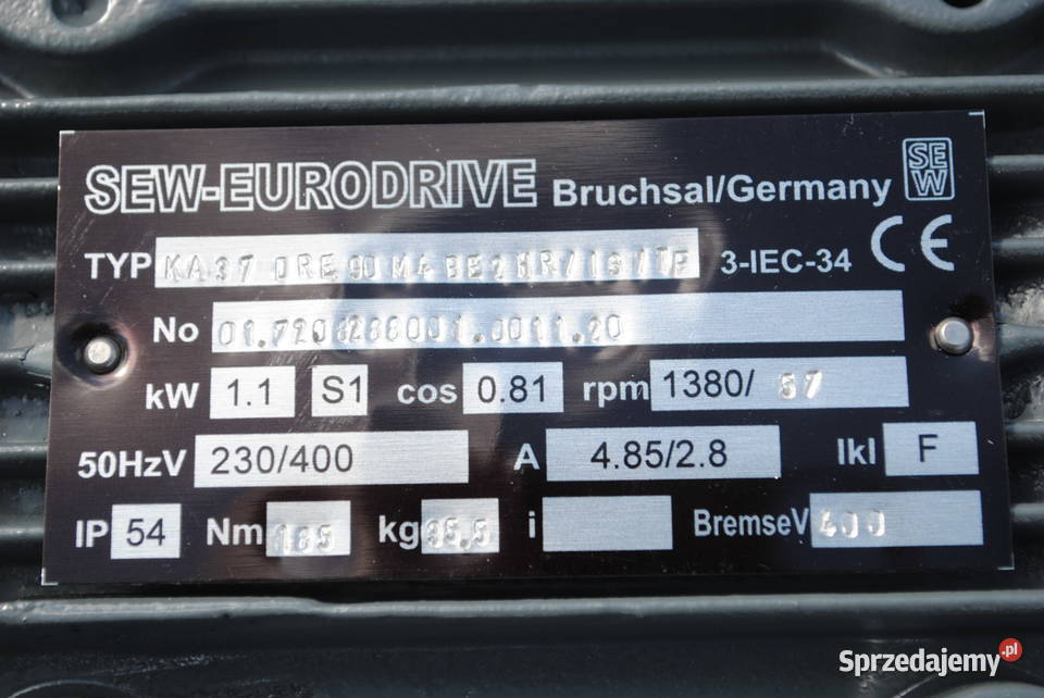 Motoreduktor kątowy 11kw 57obrmin z hamulcem lubuskie Kargowa
