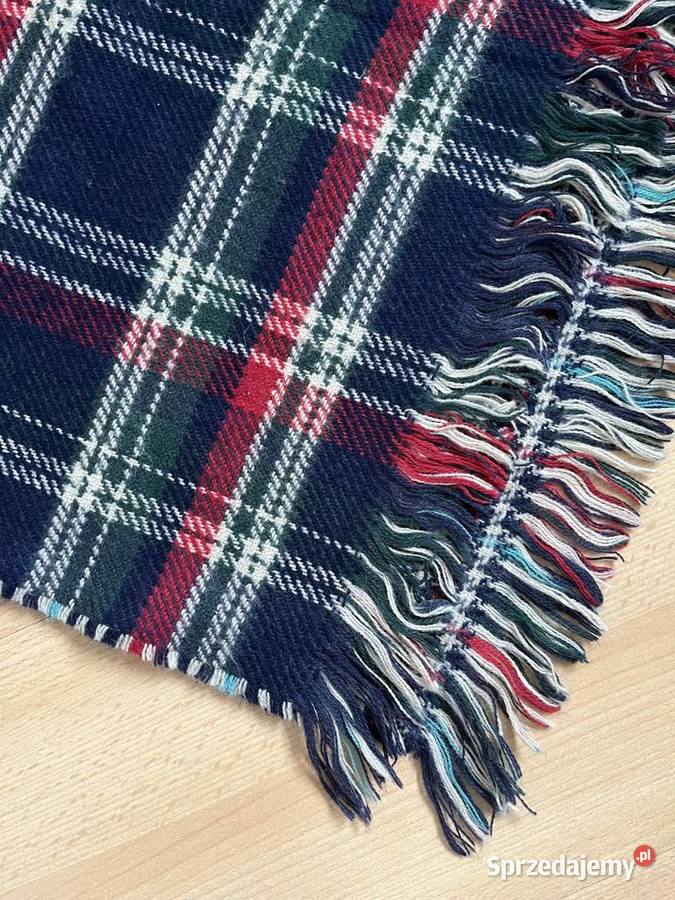 Szal duży gruby i ciepły w kratę granatową Gdańsk