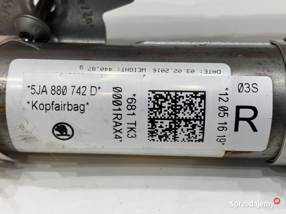 KURTYNA POWIETRZNA PRAWY SEAT TOLEDO IV osobowe