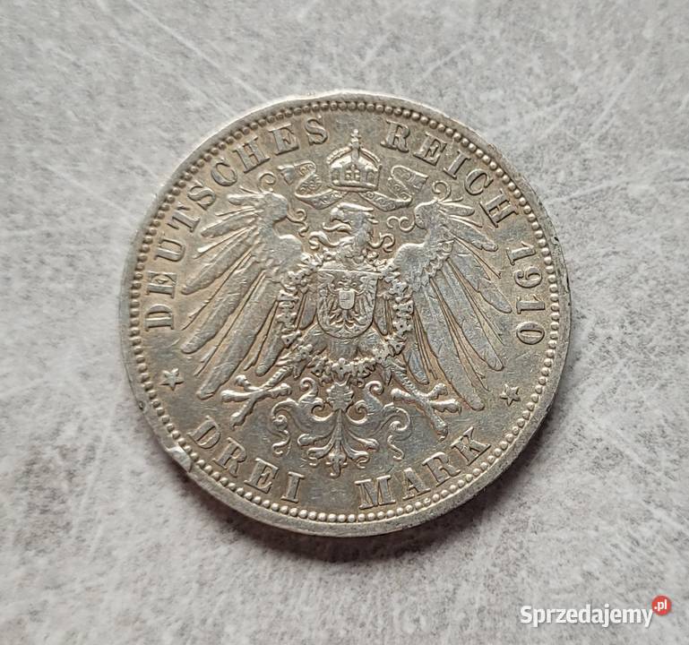 J19 NIEMCY CESARSTWO srebro 3 Marki 1910 r A Wola Kruszyńska