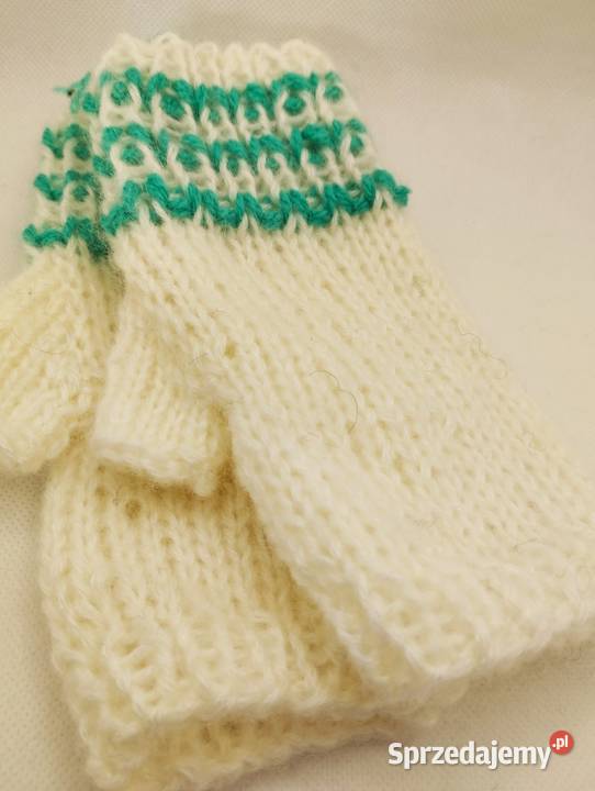 Mitenki rękawiczki handmade białoturkusowe