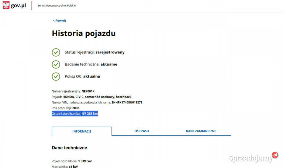 Honda Civic Benzyna Zarejestrowany Ubezpieczony Elbląg