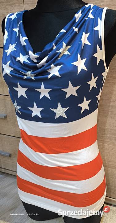 Bluzka top topik flaga USA gwiazdy cekiny Inny wzór Odzież damska Bolesławiec