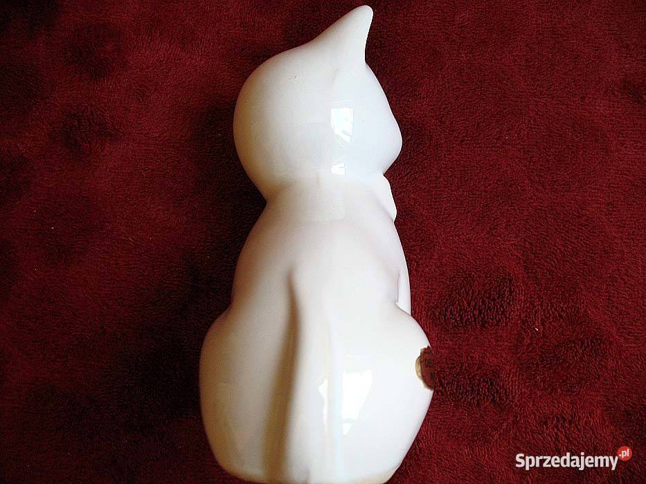 Kot biały kotek z kokardką porcelana Figurka 15 biały Figurki i rzeźby Siedlce