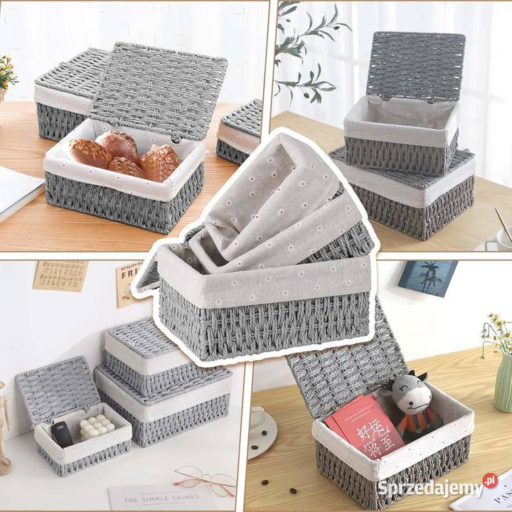 Kosz z pokrywką 3 sztuki pleciony kosz z liny Jaworzno