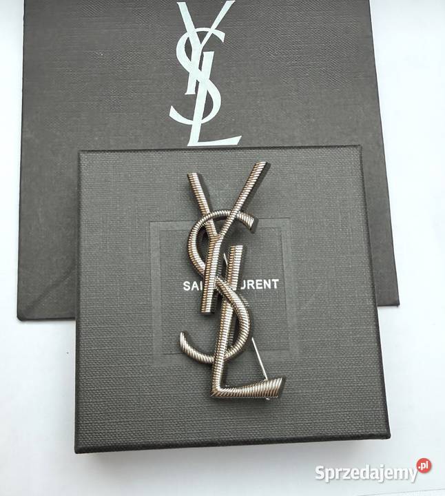 Broszka YSL srebrna metaliczna