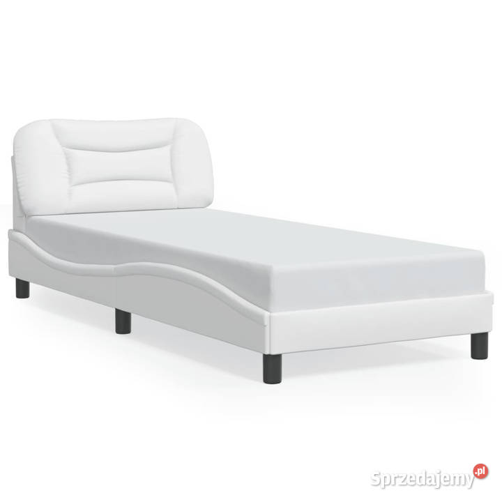 Rama łóżka z zagłówkiem biała sztuczna skóra 218cm mazowieckie Warszawa