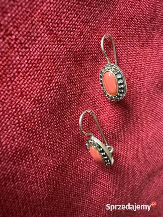 Kolczyki srebrne z markazytami z koralem Kolczyki Częstochowa