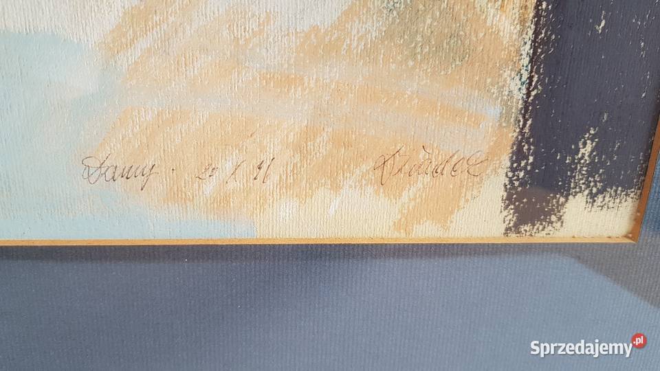 Obraz szkłem pastel Damy sygnowany Franciszek Dąbrowa Górnicza