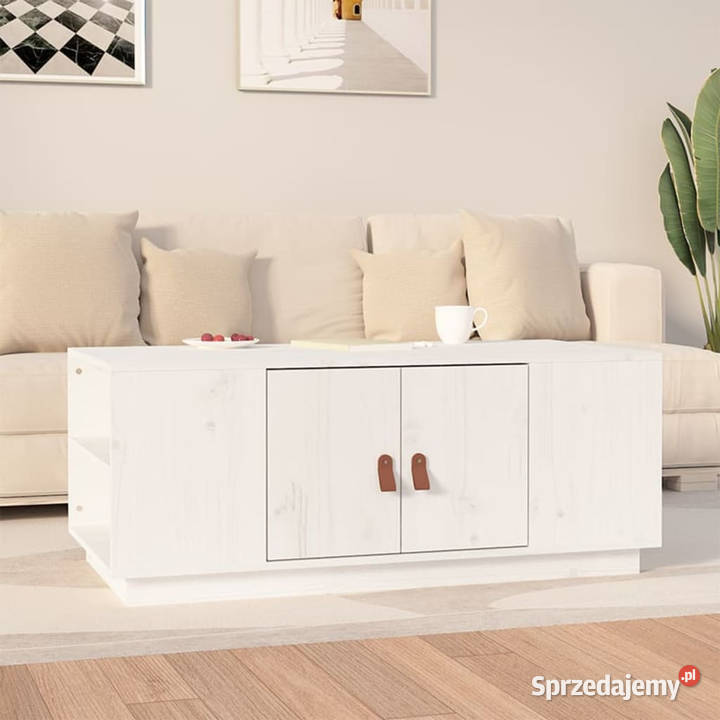 Stolik kawowy biały 100x50x41 lite drewno Warszawa