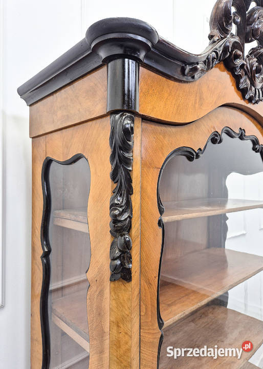 WITRYNA orzechowa na nóżkach ZDOBIONA Serwantka Kredensy i witryny Kalisz
