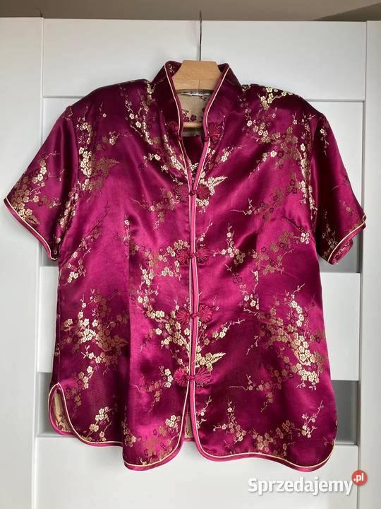 Piękne kimono bluzka kwiaty złote japonia bordo Nisko