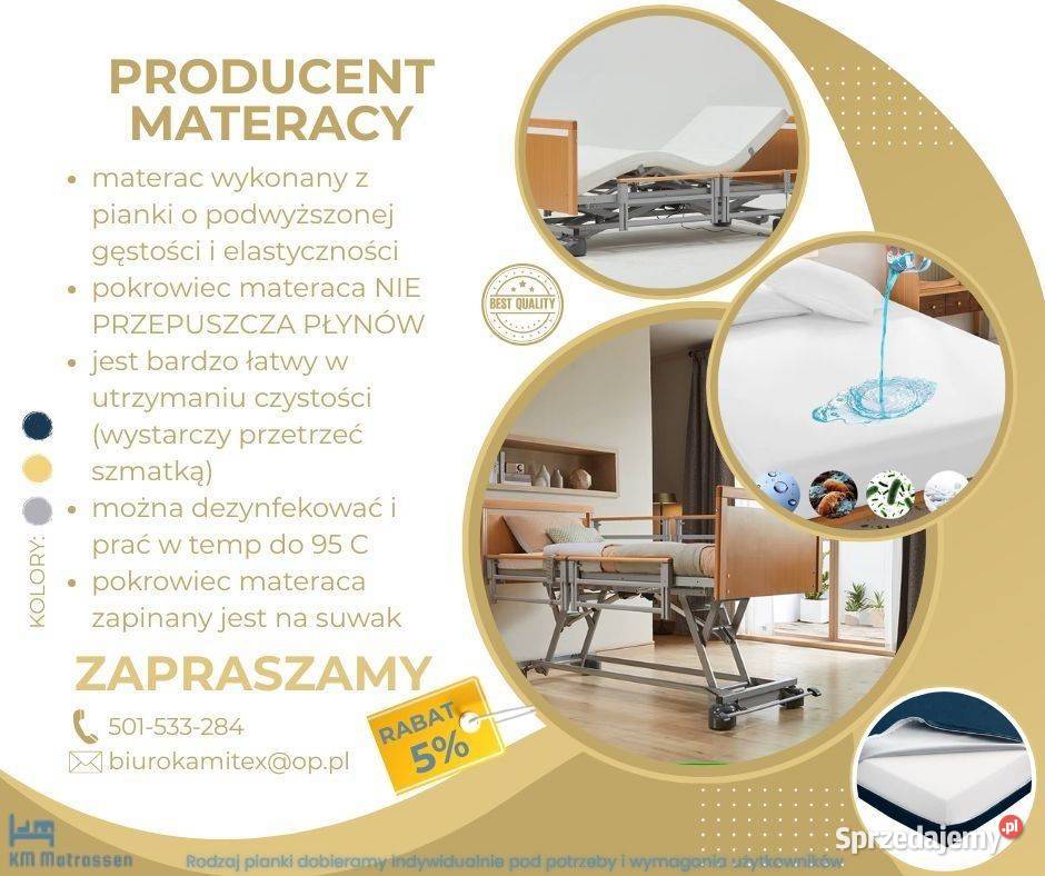 MATERAC Z POKROWCEM ZMYWALNYM Wyposażenie szpitali i gabinetów Łódź