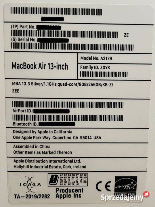 MacBook Air 13 i5 8256GB 2020 Srebrny Stan Pełen Aleksandrów Łódzki sprzedam