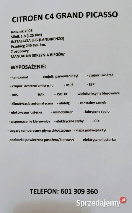 CITROEN C4 GRAND PICASSO 18 BENZYNAGAZ tempomat Citroën Warszawa sprzedam