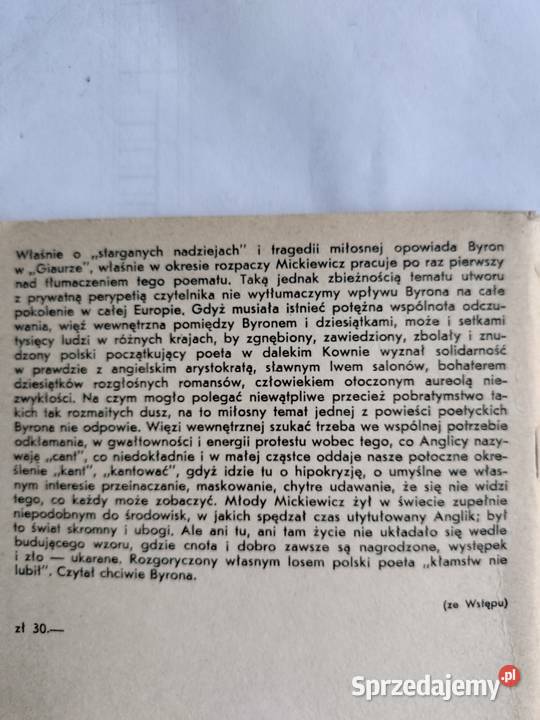 Giaur George Gordon Byron poezja Gdynia sprzedam