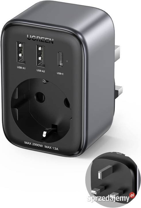 UGREEN ADAPTER PODRÓŻNY EU NA UK 2XUSBA 1XUSBC Zawiercie