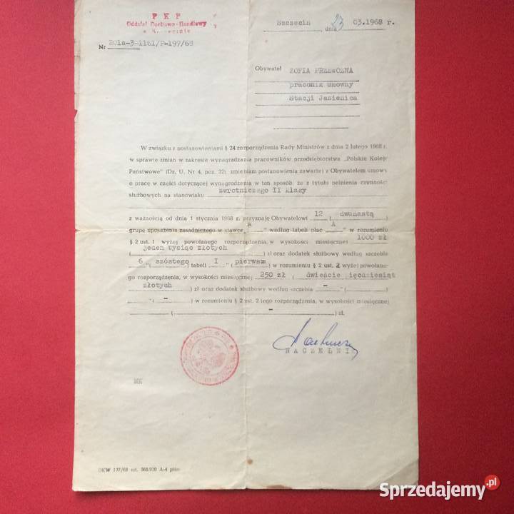 1272 Zmiana warunków umowy PKP Z Przewoźna zachodniopomorskie Szczecin sprzedam