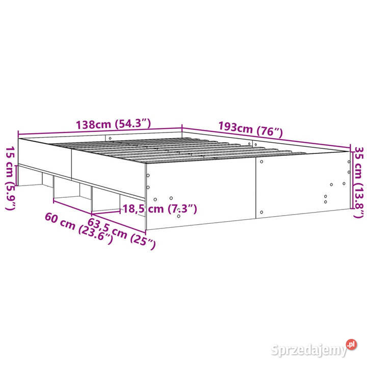 Rama łóżka brązowy dąb materiał drewnopochodny 138cm Warszawa