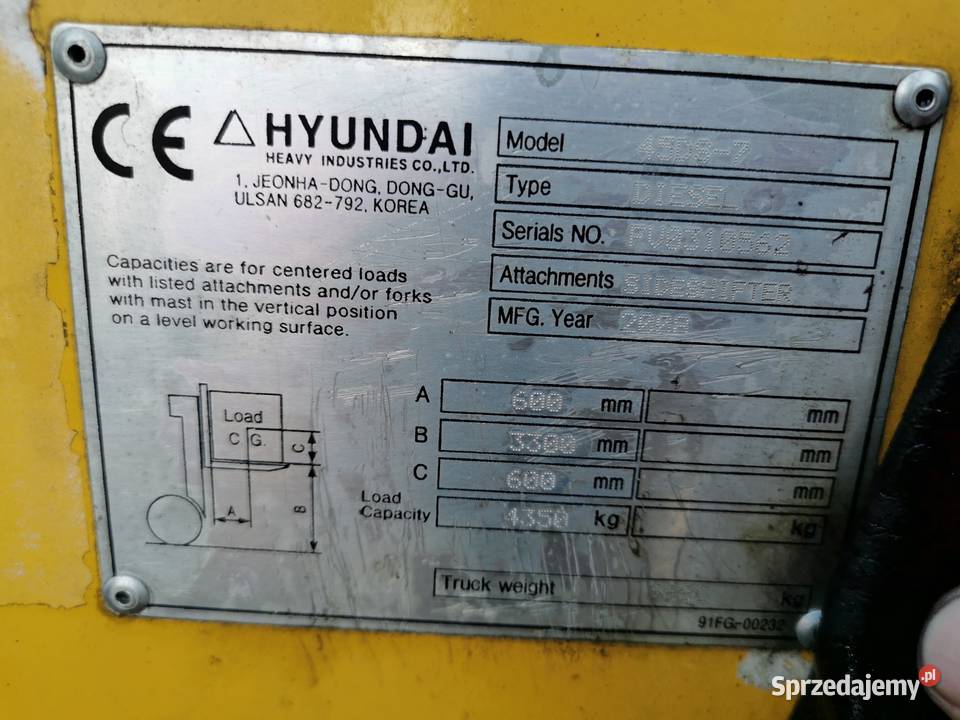 Wózek widłowy HYUNDAI 45DS7 5800mth możliwy Koziegłowy sprzedam