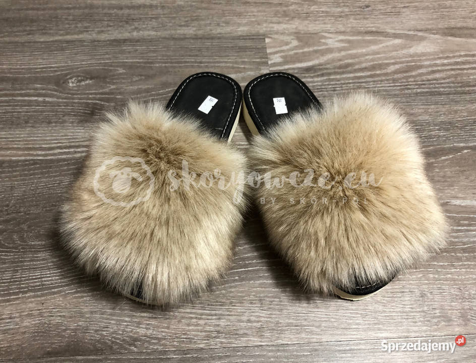 Pantofle klapki futrzaki ze sztucznym futerkiem Szaflary