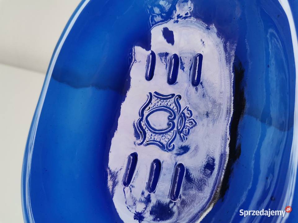 Stara niebieska mydelniczka szkło kobaltowe Porcelana i szkło śląskie