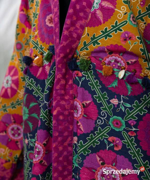 Długa narzutka kimono S 36 kolorowe bawełna folk