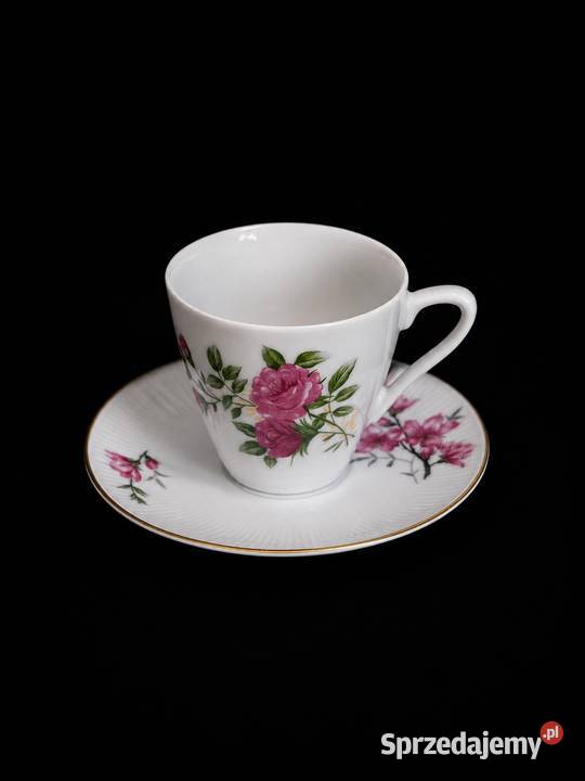 Chińska filiżanka ze spodkiem Porcelana w róże Poddębice