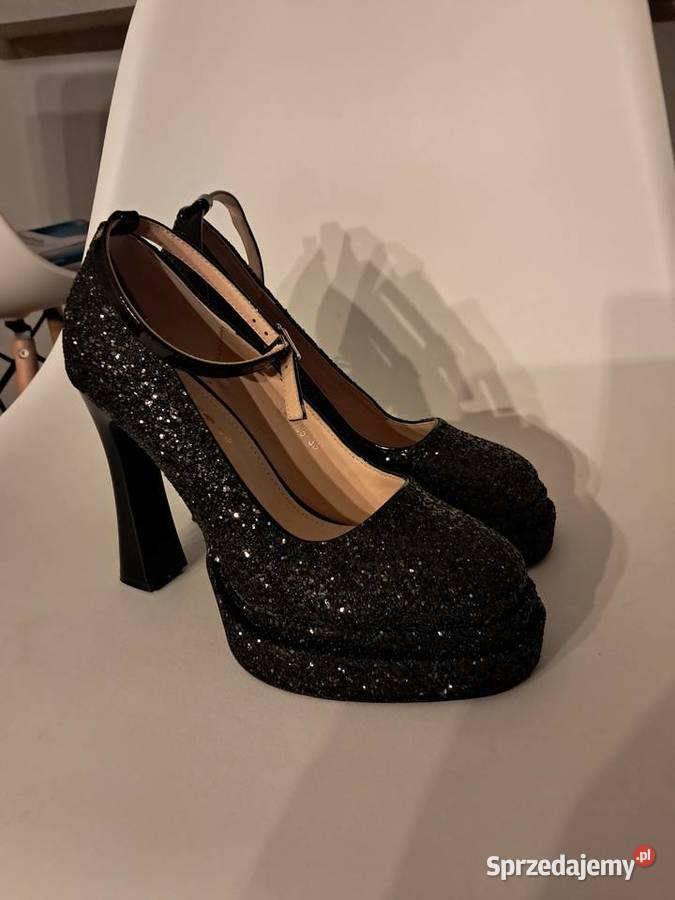 nowe czarne buty brokatowe rozmiar 38 wysokość Czółenka