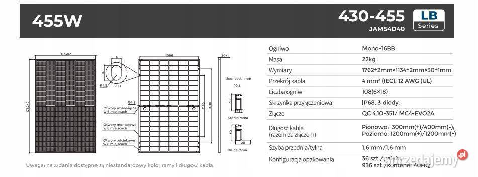 Paleta 36x Ja Solar 455W JAM54D40455LB