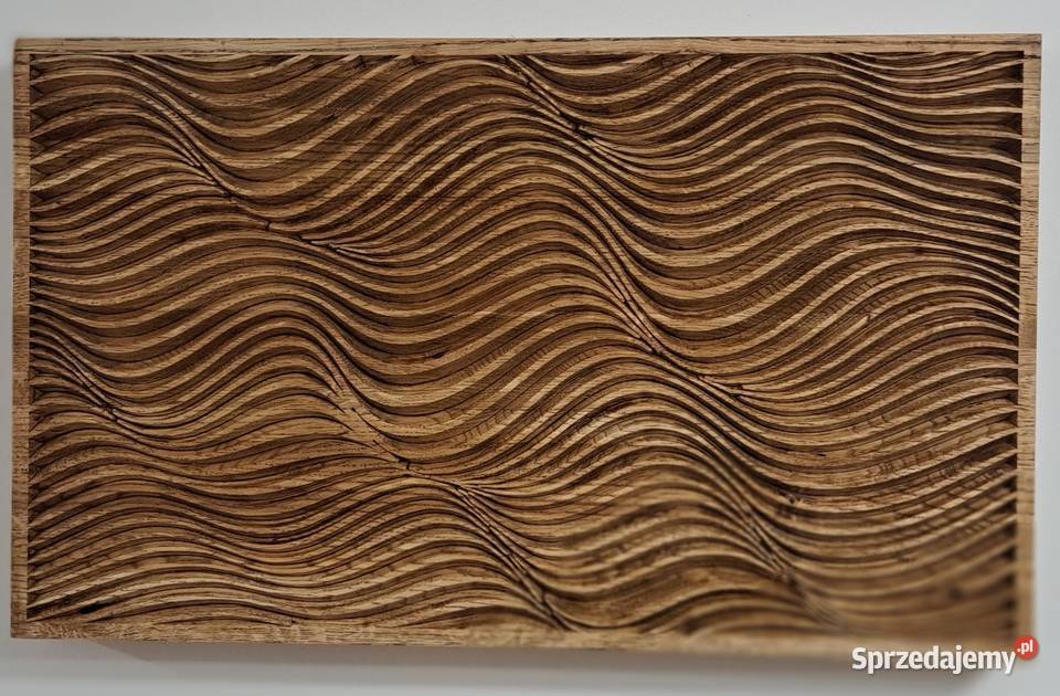 Sztuka optyczna płaskorzeźba w dębie panel Malechowo