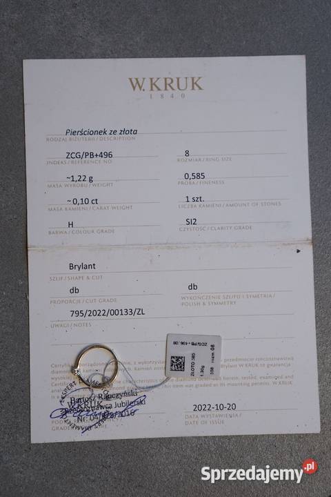 Pierścionek zaręczynowy Szczęśliwy WKruk rozmiar Konin sprzedam