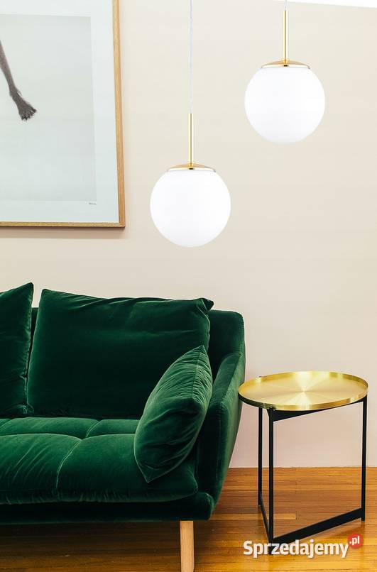 Złota Lampa Wisząca Sufitowa Żyrandol Biała Kula Choroszcz