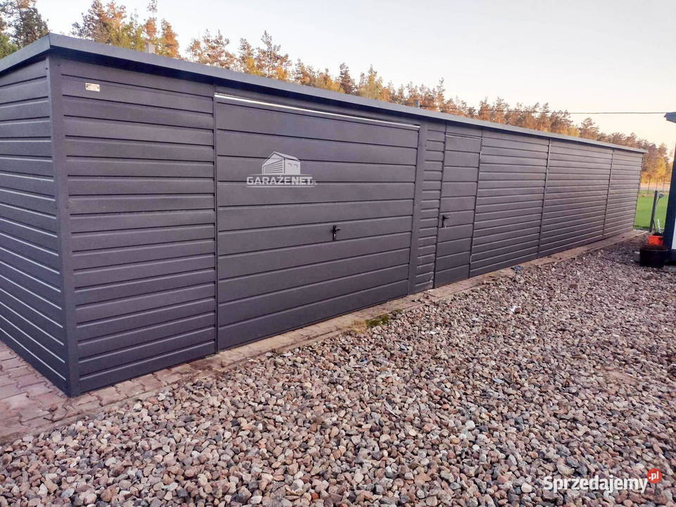 GARAŻ BLASZANY 15m x 6m SPAD TYŁ Brama uchylna Dom i Ogród Łapanów