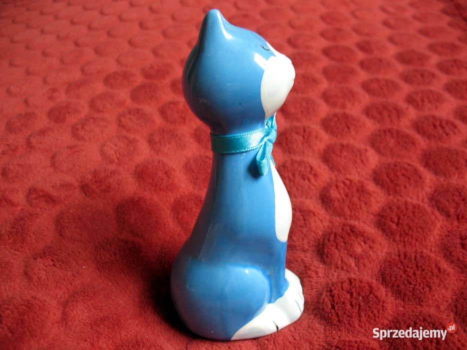 Kot powabna niebieska koteczka porcelana 14 x 6 Figurki i rzeźby Siedlce