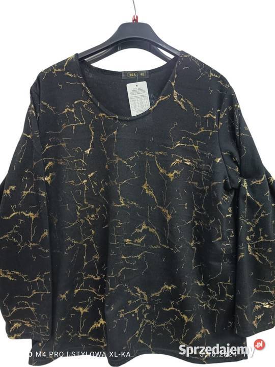 BLUZKA czarnozłoty MARMUR dzianina 48 biust 118