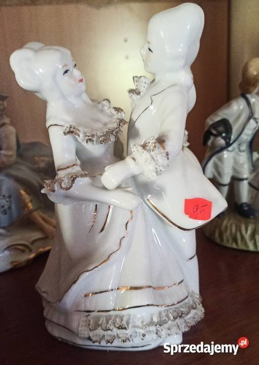 Figurka pan i pani pary w tańcu Biała ze złotem