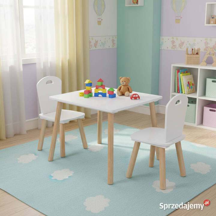 Zestaw mebli dzieci stolik 2 krzesła białe