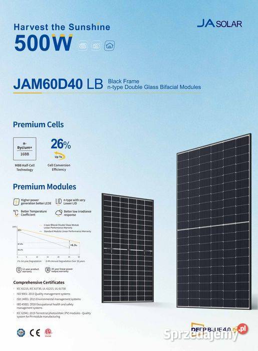 PALETA 36 JA Solar JAM60D40510LBBF Black Frame