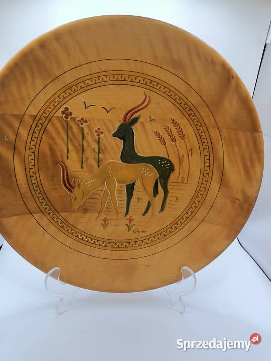 Talerz DREWNO DEKORACYJNY PATERA LUDOWY MALOWANE