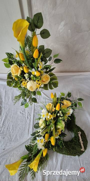 Dekoracja stroik kompozycja na cmentarz Komplet Kompozycje kwiatowe Pleszew sprzedam
