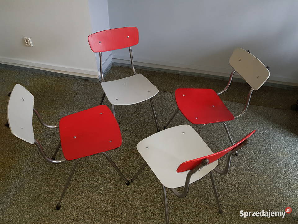 Stare industrialne metalowo drewniane krzesla z śląskie Bytom sprzedam