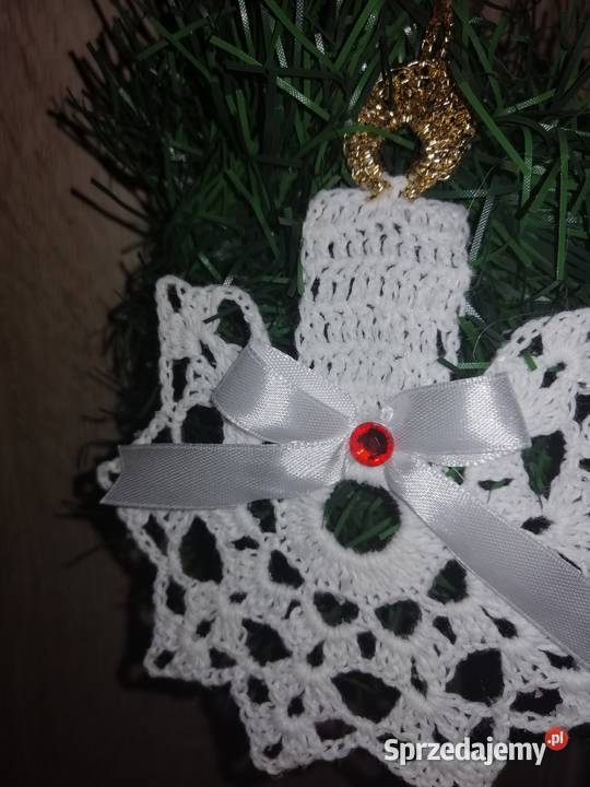 Białe szydelkowe zawieszki śniezynki świeczki Katowice